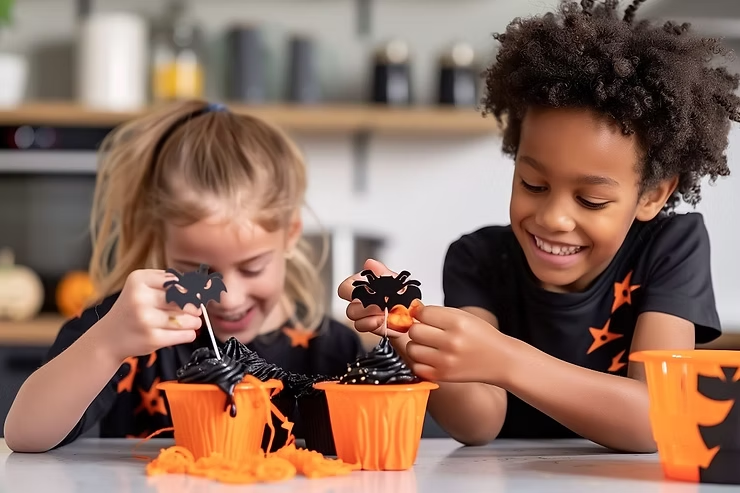 Kids doing Halloween activities